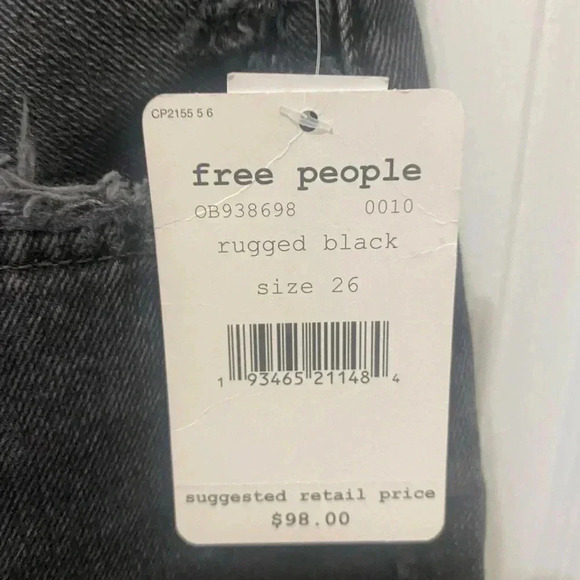 Free People Rugged Black Distressed Jeans Size 26 - Picture 5 of 7